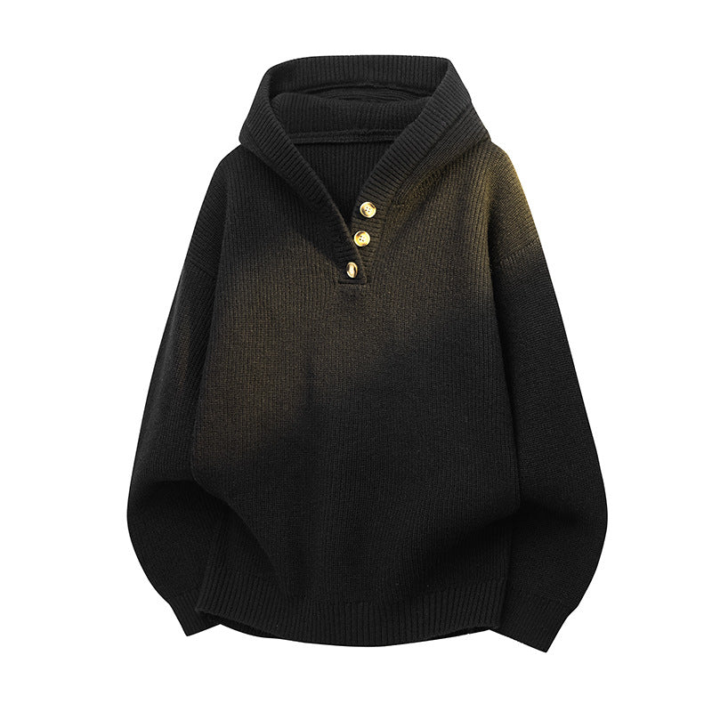 Autumn And Winter Loose Half-button Hooded Knit Sweater For Men