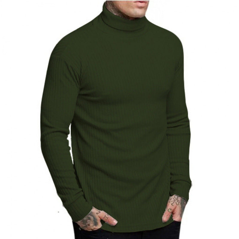 Casual Men's Fashion Solid Color High-neck Twisted Stripe Knit Sweater Slim Fit Knitwear