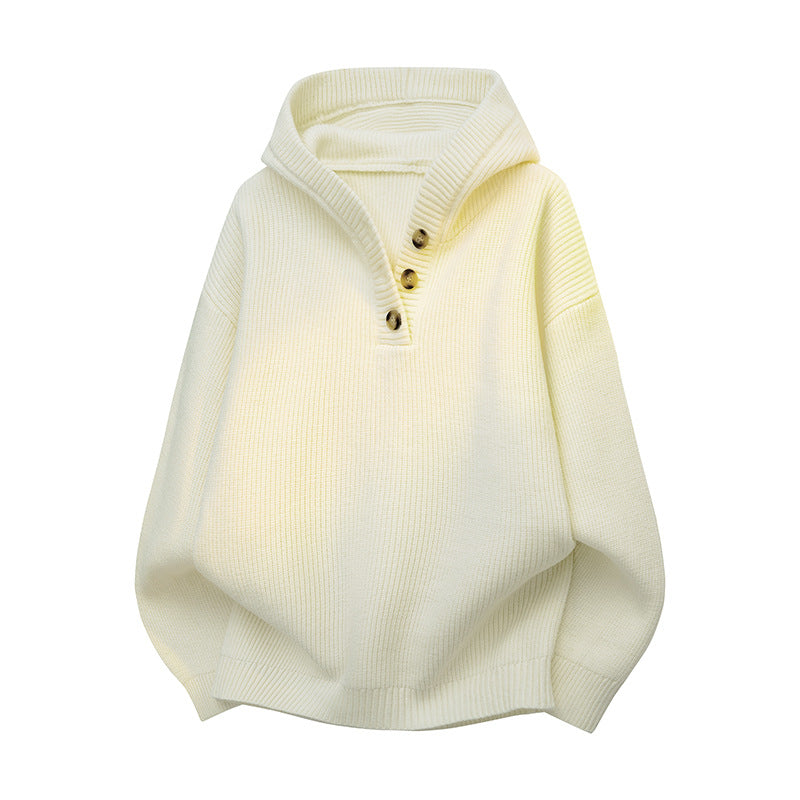 Autumn And Winter Loose Half-button Hooded Knit Sweater For Men